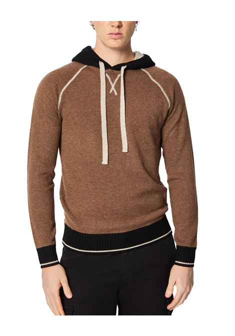 Felpa L.B.M 1911 uomo 638259507 Marrone cappuccio in maglia dettagli in contrasto nei toni del nero blend di 70% lana vergine e 30% cashmere L.B.M. 1911 | Felpe | 6382595073